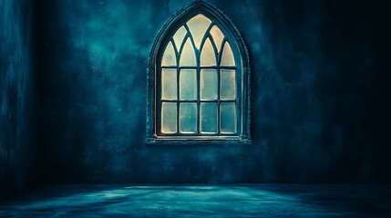 Dark room, gothic window, eerie light, mysterious setting, ideal backdrop