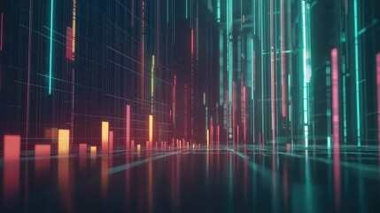 Poster - Abstract Digital Data Visualization of Neon Lights and Graphs