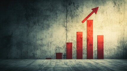Poster - Growth Concept with Red Graph on Grunge Wall Background