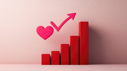 Poster - Love and Growth Concept with Heart and Growing Bar Chart Illustration