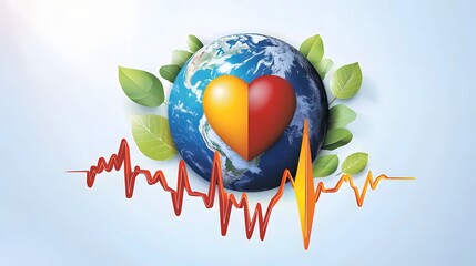 Aufkleber - Minimalistic displaying a healthy planet encircled by medical elements such as a heartbeat line and green leaves promoting awareness and wellness on a sleek gradient background for World Health Day