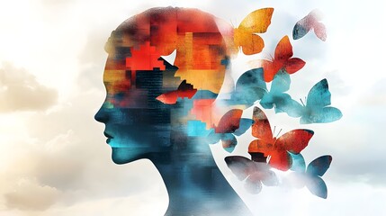 Poster - Conceptual for Mental Health Awareness A Silhouette Divided by Vibrant and Dark Colors Symbolizing the Complexities of Bipolar Disorder Anxiety and Emotional Stress