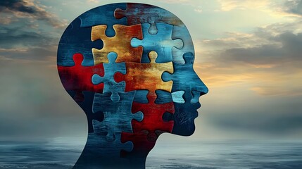 Poster - Puzzle Pieces Representing the Complexities of the Human Mind and Mental Health Challenges on a Soft Gradient Background  This digital symbolizes the cognitive emotional