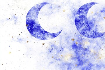 Wall Mural - blue and gold cosmic background with crescent moons and stars