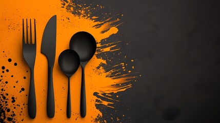 Poster - Abstract Minimalist Design of Catering Icons Featuring a Fork Spoon Knife and Chef Hat Perfect for Modern Restaurant and Cafe Branding with Crisp Details on a Plain Backdrop