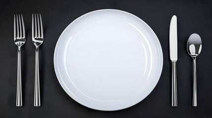 Poster - Minimalist catering icons displaying a fork spoon and plate designed in a sleek contemporary style perfect for restaurant cafe and dining related visuals on a clean backdrop with sharp details