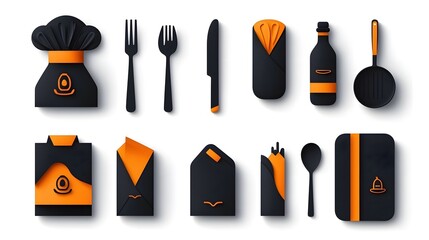 Poster - Detailed icon set featuring a comprehensive collection of catering and culinary elements such as chef hat fork spoon dining table and essential kitchen tools designed in a modern and clean style