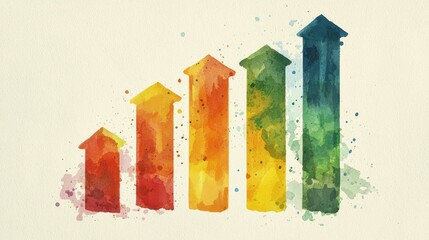 Poster - Colorful Watercolor Style Graph Increasing with Arrows and Splashes