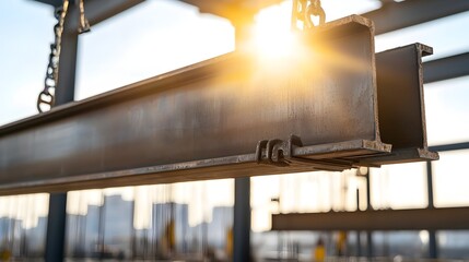 Aufkleber - Precisely Positioned Steel Beam Shining Brightly in the Construction Site Capturing the Essence of Architectural Strength and Transformation