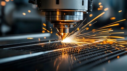 Poster - Precision Laser Cutting of Metal by Advanced CNC Manufacturing Technology Showcasing Efficiency and Speed of Industrial Processes