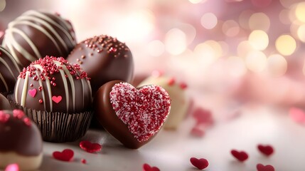 Leinwandbilder - Charming Valentine s Day chocolate assortment featuring heart shaped chocolates milk and dark pralines and delicate cocoa dusted truffles
