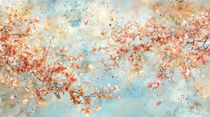 Wall Mural - Serene Blooms of Cherry Blossoms on a Soft Blue Background