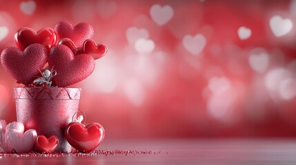 Aufkleber - Vibrant and romantic Valentine s Day background featuring scattered red hearts in various sizes on a smooth gradient red backdrop creating a minimalist design with a festive and elegant atmosphere