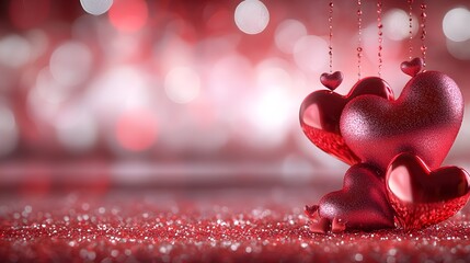 Poster - Romantic Crimson Hearts Floating on Elegant Textured Background for Valentine s Day or Love Themed Design