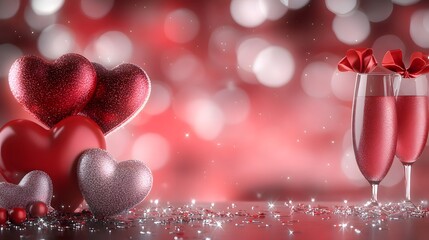 Poster - Vibrant and Dreamy Valentines Day Background Featuring Glowing Red Hearts Subtle Sparkles and a Dark Red Gradient for a Love Filled Ambiance