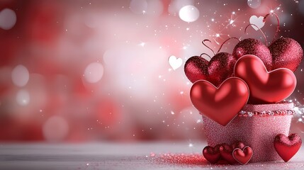 Aufkleber - Elegant and romantic Valentines Day background featuring delicate red hearts subtly blending into a soft light red gradient surrounded by a few sparkling highlights for an airy and sophisticated feel