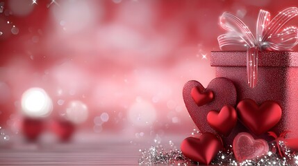 Poster - A soft and romantic Valentine s Day background featuring a delicate blend of red hearts subtly fading into a light red gradient surrounded by sparkling highlights for an airy and elegant feel