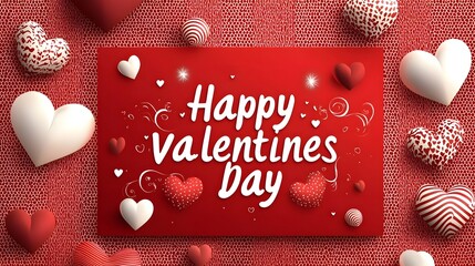 Poster - Elegant and modern of a Valentine s Day greeting card featuring bold and typographic Happy Valentines Day text decorated with small hearts swirls