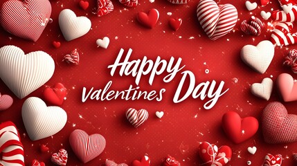 Poster - Elegant and festive Valentines Day card design featuring calligraphic  Happy Valentines Day  text surrounded by a vibrant red pattern and glowing heart a romantic and heartfelt greeting