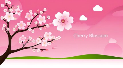Pink Cherry Blossom Tree Branch Against A Pastel Pink Sky