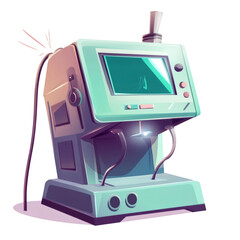 Poster - plastic welding machine isolated on white background, vector cartoon design, soft pastel tones, simple shapes, clear and spacious layout, visually clean and modern