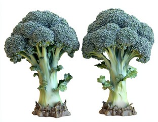 Poster - Two fresh broccoli heads isolated on white background.
