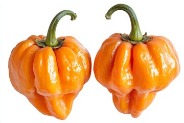 Poster - Two ripe orange scotch bonnet peppers isolated on white.