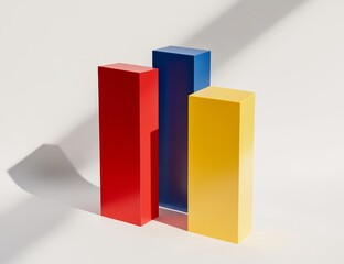 Fototapete - Three colorful blocks casting shadows on white background.