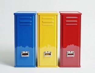 Aufkleber - Three colorful metal cabinets, blue, yellow, red.