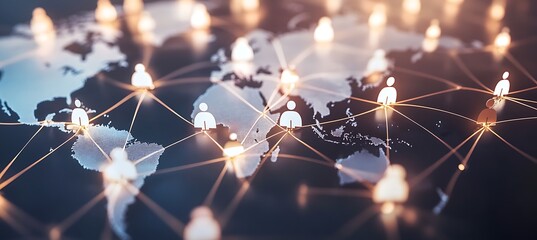 global business network illustrating outsourcing partnerships with space for text on the right side