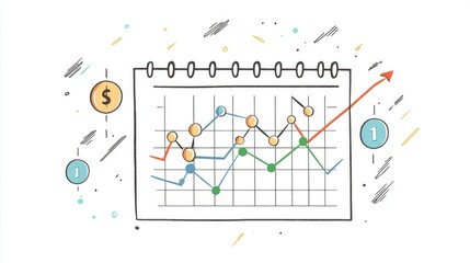 Poster - Hand-drawn Financial Growth Chart with Colorful Graph Elements