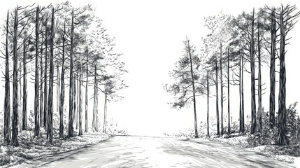  Serene Tree-Lined Pathway Leading into a Tranquil Forest Scene