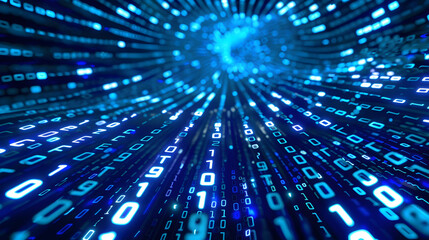 Poster - Abstract representation of binary code flowing in a digital space.