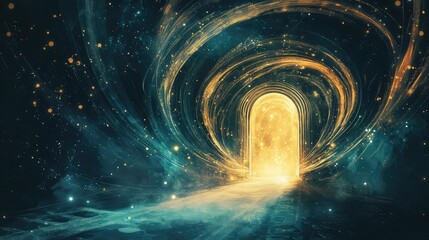 Poster - Enchanted doorway to a mystical realm with swirling cosmic lights