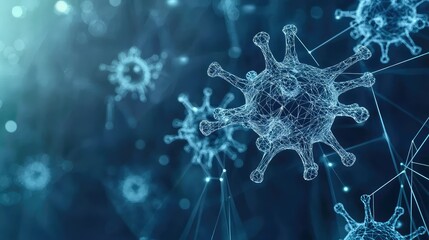 Poster - Abstract Digital Illustration of Viruses and Pathogens in Dark Space