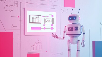 Poster - Friendly Robot Presenting Data Visuals in a Modern Workspace