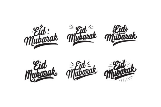 Eid Mubarak Typography vector Art design. Eid Mubarak sign, wish greeting, banner, sticker, card, poster, illustration—isolated vector stock on a white background.