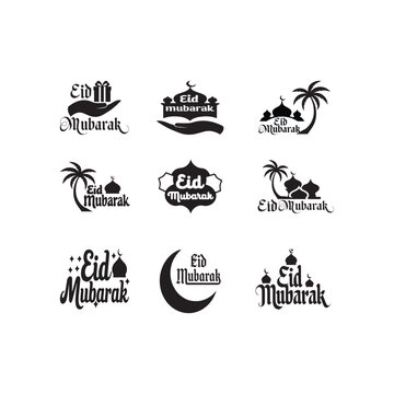 Eid Mubarak Typography vector Art design. Eid Mubarak sign, wish greeting, banner, sticker, card, poster, illustration—isolated vector stock on a white background.