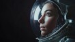 © FACTORY GRAPHICA  - Astronaut's Gaze: A close-up portrait of a female astronaut in full gear, her eyes gazing out into the inky black void of space, reflecting a profound sense of wonder, determination.