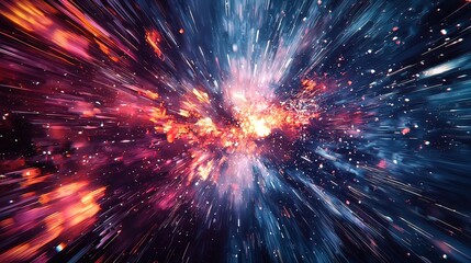 Wall Mural - Abstract cosmic explosion with vibrant colors and light streaks.