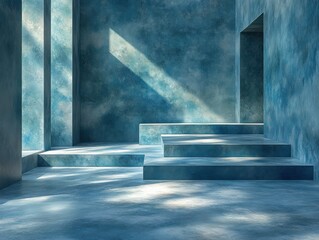 Aufkleber - Minimalist Geometric Blocks in Blue and White Composition with Soft Natural Light
