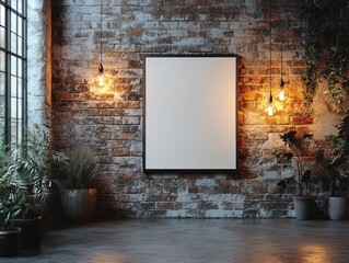 Poster - Minimalist Poster Mockup with Blank Canvas and Vintage Ceiling Lamps in Modern Interior Design