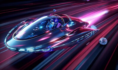 Poster - Futuristic vehicle speeding, night, light trails, sci-fi