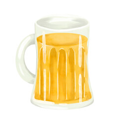 An illustration of a refreshing beer mug filled with golden liquid, enticing and vibrant