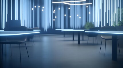 Poster - A modern co-working area featuring sleek curved desks designed for productivity and collaboration.