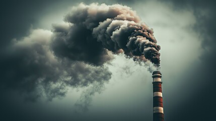 Striking Factory Emitting Dark Smoke Under Dramatic Clouds