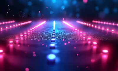 Wall Mural - Vibrant abstract light display with glowing dots and beams in a futuristic digital landscape