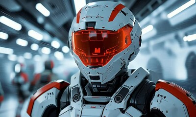 Poster - Astronaut helmet, futuristic corridor, mission briefing, space exploration