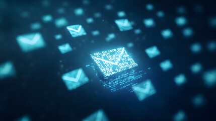 Poster - A digital image featuring glowing blue envelopes, evoking a modern and tech-savvy aesthetic.