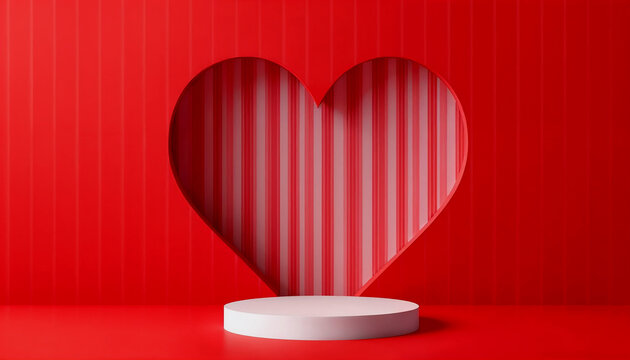 Modern Red and White Heart-Shaped Podium for Valentine's Day Products